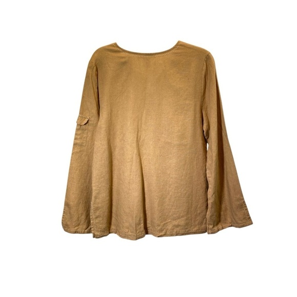 PARAPHRASE Women's 10 Tan 100% linen lagenlook neutral tunic long Sleeve Top - Picture 6 of 7